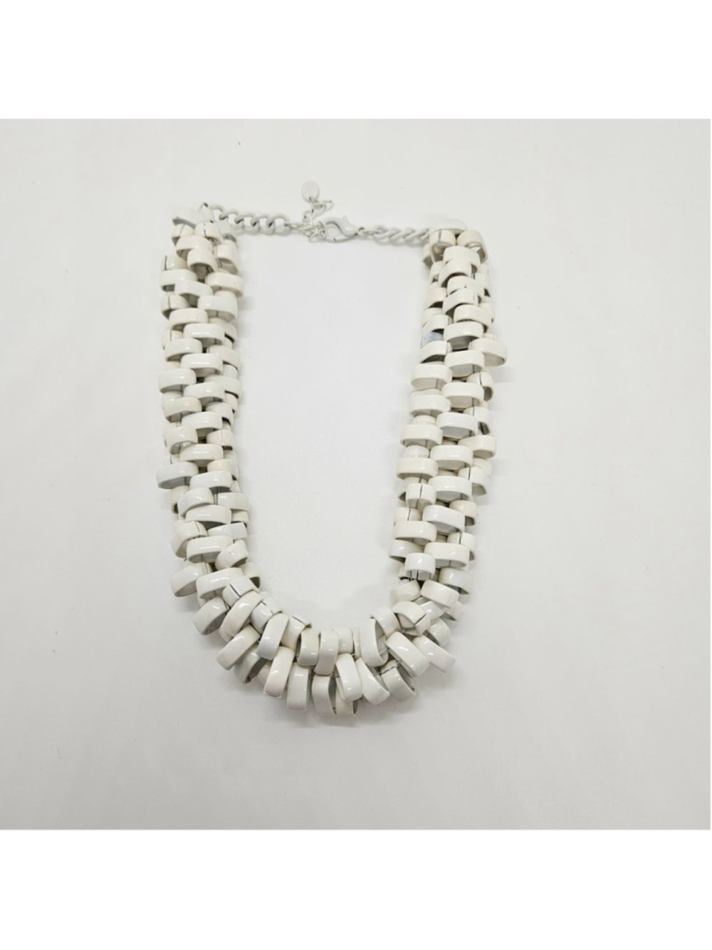 Zara White Avant Garde Chunky Metal Geometric Sculptural Choker Necklace